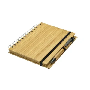 Cuaderno de bambú con bolígrafo a juego